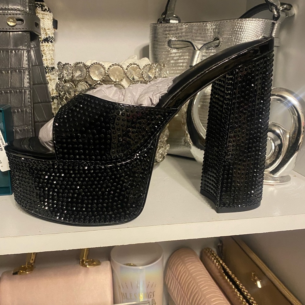 Black Open Toe Platform Mules
